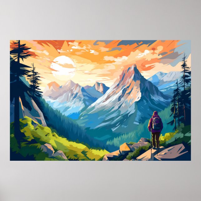 Poster Paysage de Mountain Valley Sunset Nature (Devant)