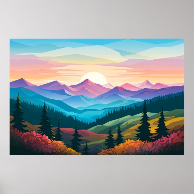 Poster Paysage de Mountain Valley Sunset Nature (Devant)
