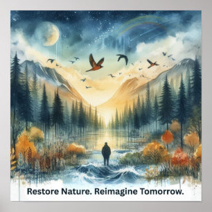 Poster Paysage de nature à l'aquarelle serein avec l'art