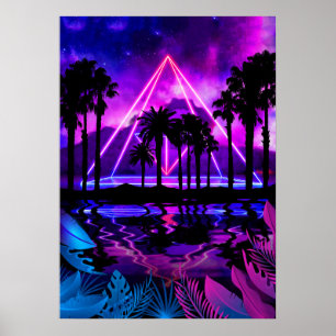 Poster Paysage de palmiers néons : Pyramide