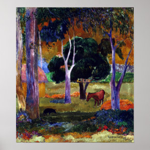 Poster Paysage de Paul Gauguin avec un cochon et un cheva
