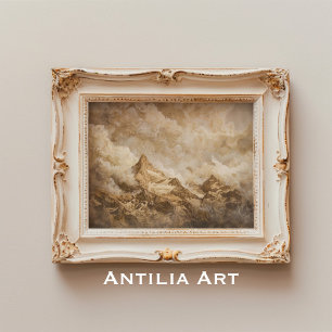 Poster Paysage de Pics de Montagne Rustique Art Vintage