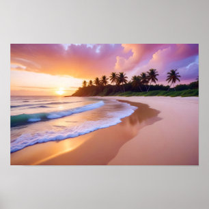 Poster Paysage de plage Coucher de soleil tropical Dusk C