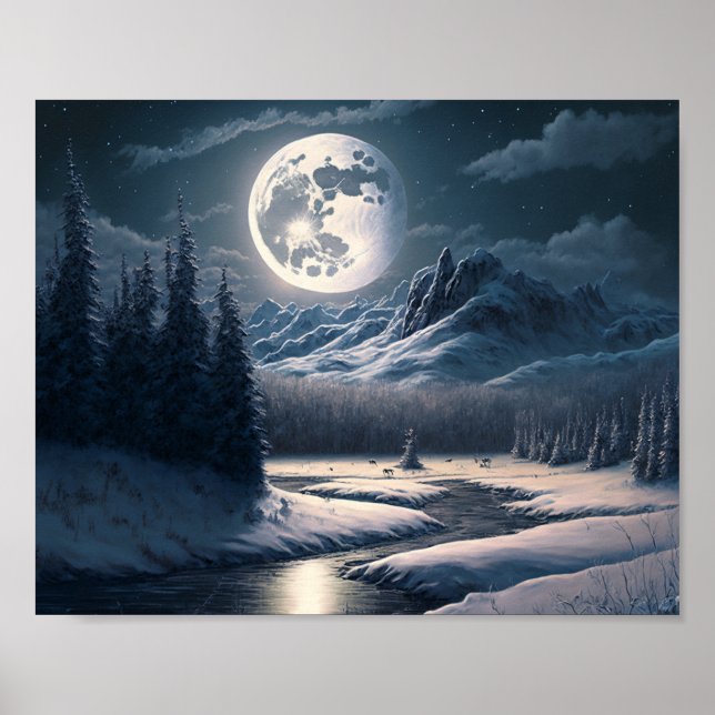 Poster Paysage de Pleine lune Snowy (Devant)