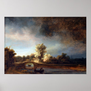 Poster Paysage de Rembrandt avec pont de pierre