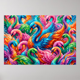 Poster Paysage de rêve vibrant de cygne – Psychedelique B