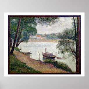 Poster Paysage de rivière avec un bateau