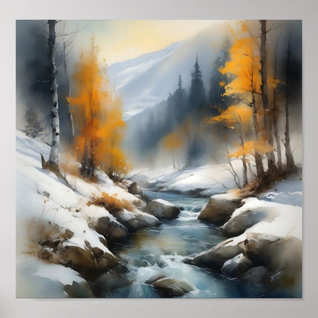 Poster Paysage de rivière d'hiver serein (Devant)
