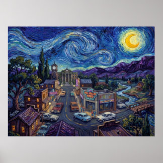 Poster Paysage de science-fiction de la nuit étoilée de H