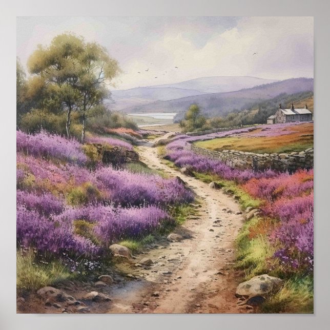 Poster Paysage de terrain de la Moorland Heather été (Devant)