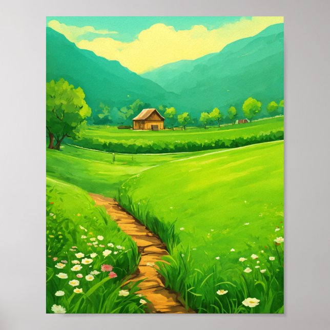 Poster Paysage de terrain en laiton vert lunaire (Devant)