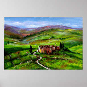 POSTER PAYSAGE DE TOSCANE AVEC COLLINES VERTES