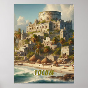 Poster Paysage de Tulum au Mexique Voyage Rétro