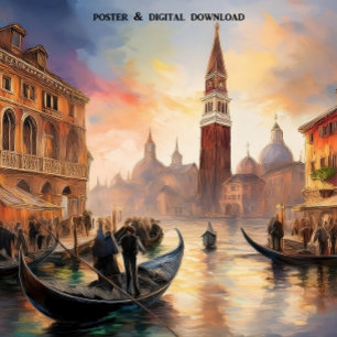 Poster Paysage de Venise : coucher du soleil, Grand Canal