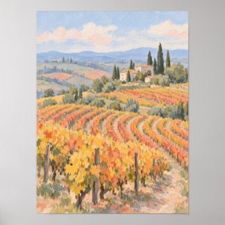 Poster Paysage de vignoble automnal avec cyprès