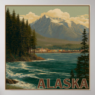Poster Paysage de ville côtière d'Alaska