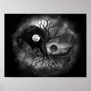Poster Paysage de Yin Yang Tree noir et blanc