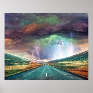 Poster Paysage d'éclairs d'autoroute