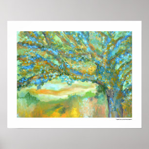 Poster Paysage des arbres Peinture Turquoise verte bleue 