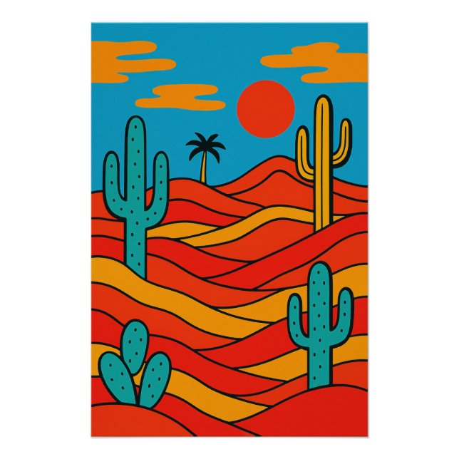 Poster Paysage Désertique Abstrait Géométrique (Devant)