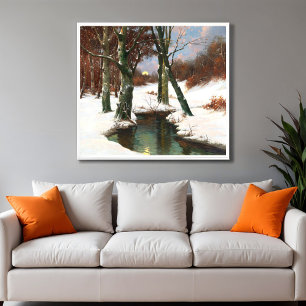 Poster Paysage d'hiver avec lune montante