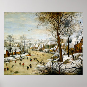 Poster Paysage d'hiver avec patineurs