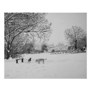 Poster paysage d'hiver de scène de neige avec des arbres