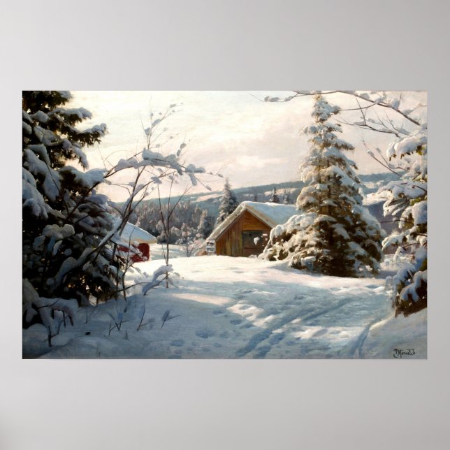 Poster Paysage d'hiver éclairé par le soleil par Peder Mo (Devant)