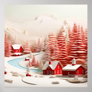 Poster Paysage d'hiver scandinave en 3D