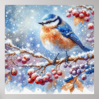 Poster Paysage d'oiseaux et d'hiver 12