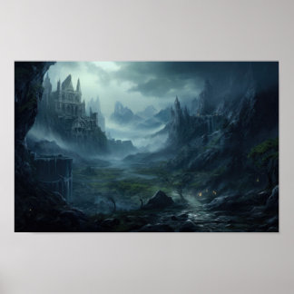 Poster Paysage du château foncé — Forteresse gothique d'I