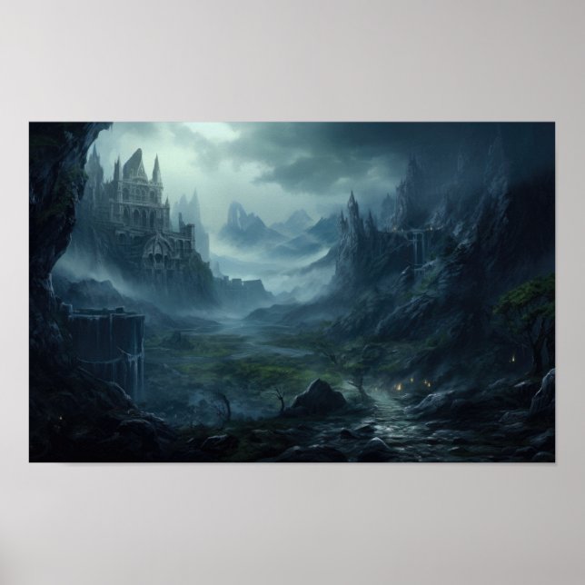 Poster Paysage du château foncé — Forteresse gothique d'I (Devant)