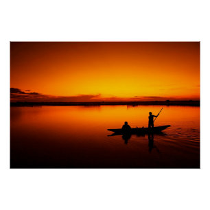 Poster Paysage du coucher de soleil avec un bateau-68465