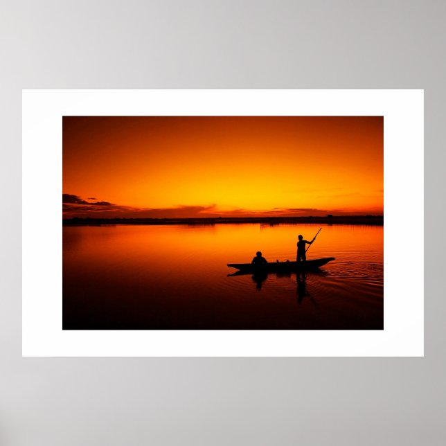 Poster Paysage du coucher de soleil avec un bateau-68465 (Devant)