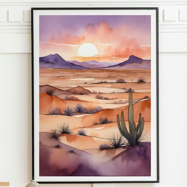 Poster Paysage du désert d'aquarelle avec coucher de sole (Créateur téléchargé)