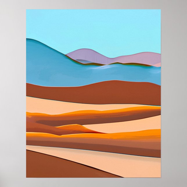 Poster Paysage du désert en Orange rouille et Aqua (Devant)
