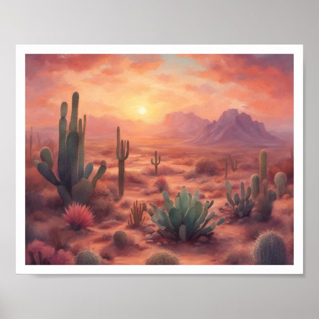Poster Paysage du désert Sequoia Cactus lever du soleil (Devant)
