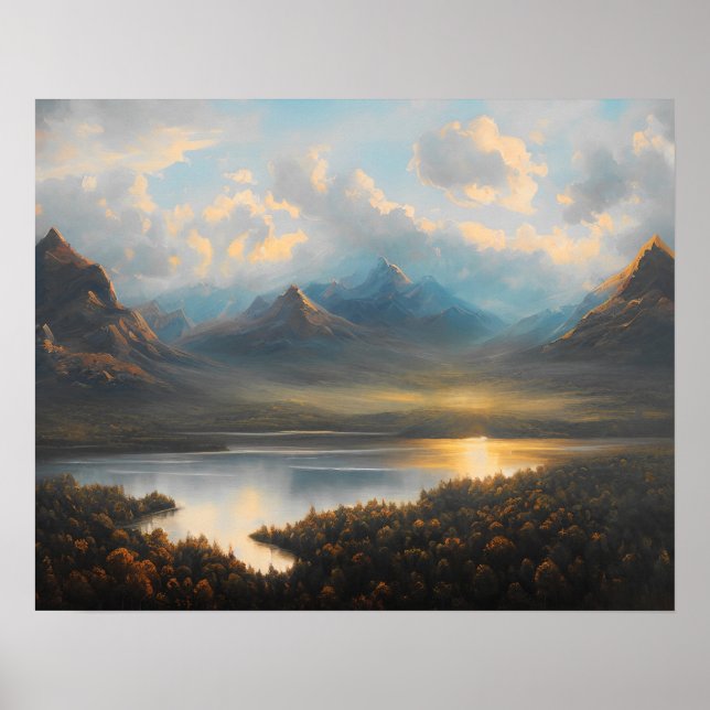 Poster Paysage du lac de montagne - paysage art (Devant)