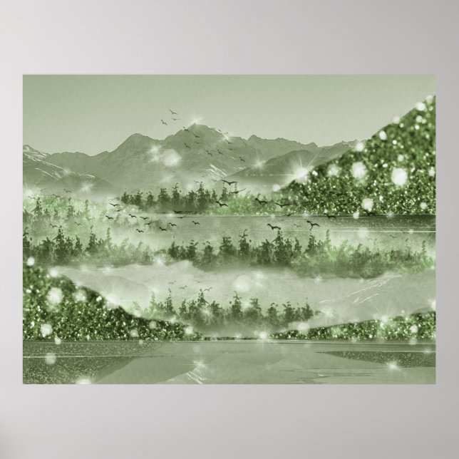 Poster Paysage du lac Mountain Forest Médias mixtes (Devant)