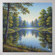 Paysage du lac Pointillism