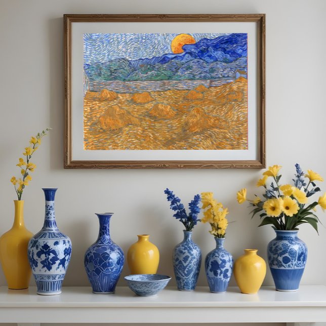 Poster Paysage du soir avec la lune montante par Van Gogh (Créateur téléchargé)