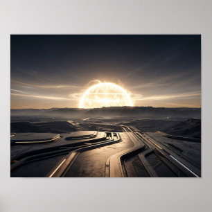 Poster Paysage énergétique solaire futuriste au crépuscul