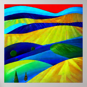 Poster Paysage Fantastique Arc-en-ciel de Collines