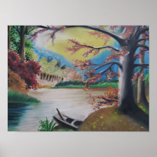 Poster Paysage Fantastique avec des Arbres Colorés & Rayo