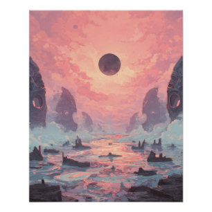 Poster Paysage Fantastique d'Éclipse de Brume Céleste