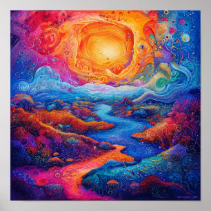 Poster Paysage Fantastique Psychédélique Rêve 🌌✨🌀🌿