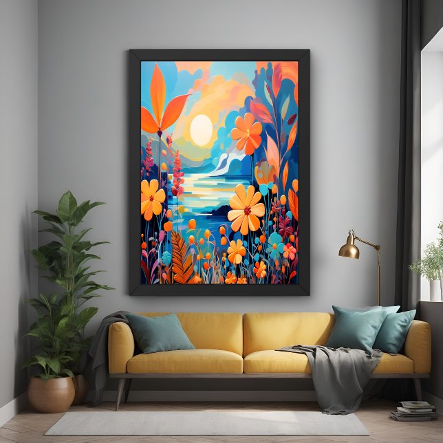 Poster Paysage floral au coucher du soleil Art de la natu (Créateur téléchargé)