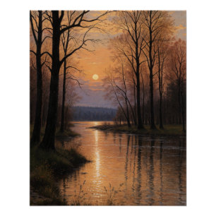 Poster Paysage fluvial dans la lumière du soir