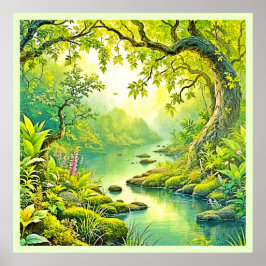 Poster Paysage forestier éclairé