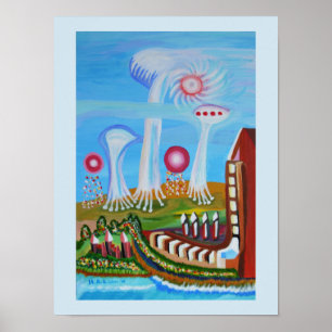 Poster Paysage futur avec OVNI